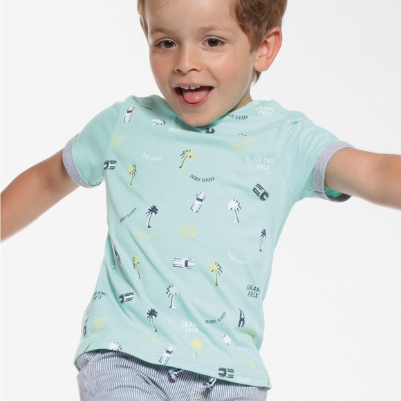NWT 3Pommes Infant Lt Green/Mint Baby Boy Summer Graphic Tee - Picture 1 of 16